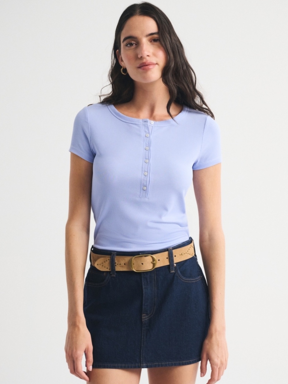 Abercrombie Ribbed Henley Short Sleeve - Periwinkle